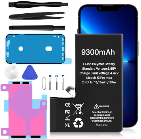 [9300mAh] Battery for iPhone 13 Pro Max, 2026 New Upgrade High Capacity 0 Cycle Battery Replacement for iPhone 13 Pro Max, A2645 A2644 A2643 A2641 A2484 With Professional Tools
