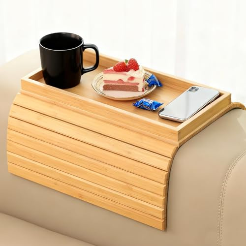 Euablfo Sofatablett Armlehne, Faltbares Hozl Rutschfester Couch Tablett, Sofalehne Ablage, Armlehnen Tablett, für Sofa, Beistelltisch, Sessel, Tablett für Snacks, Telefon, Getränke, Tasse