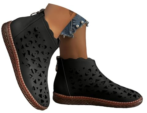Slip On Sneakers Damen Slipper Freizeitschuhe Damenschuhe mit flachem Boden und hohem Schaft, modisch ausgehöhlter, einfarbiger, runder Spitze und Reißverschluss für die Ortho Care Schuhe Damen (36)