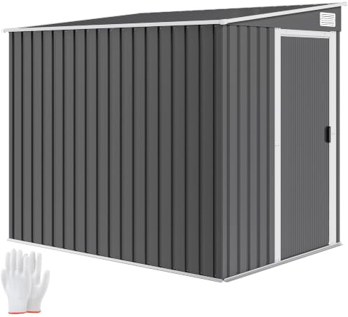 Outsunny Casetta da Giardino 2.81m² con Kit Fondazione Grigio Scuro | Acciaio Zincato, Capanno Porta Attrezzi Addossato, Ripiani Regolabili, Tetto Inclinato, Prese d'Aria, Porta Scorrevole