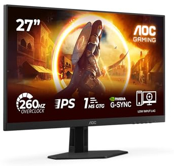 AOC Gaming Monitor 27G4ZRE 27 pollici 1920x1080, FHD, 260Hz, Fast IPS Panel, 1ms GtG, (HDMI2x 2.0 DP 1x 1.4) HDR10, G-Sync Compatible, Nero