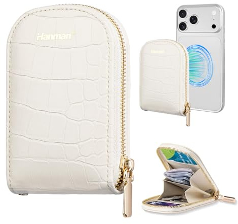 Hanman Tarjetero Magnético para Celular,Billetera de Cuero con Cremallera Que se Pega al Celular,4 Ranuras para Tarjetas y 2 para Efectivo,Compatible con iPhone 17/16/15/14/13/12-Beige