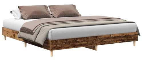 HFXHIJXQ Doppelbettgestell 160x200 cm Altholz-Optik mit Sperrholzlatten Niedriges Holzbett für Jugendzimmer und Gästezimmer