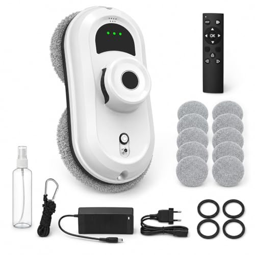 Genérico Robot Limpiacristales Eléctrico 5600Pa con Pulverización Automática, Limpiador de Ventanas con 3 Modos de Limpieza, Navegación Inteligente, Sistema de Seguridad, Mando y 10 Paños
