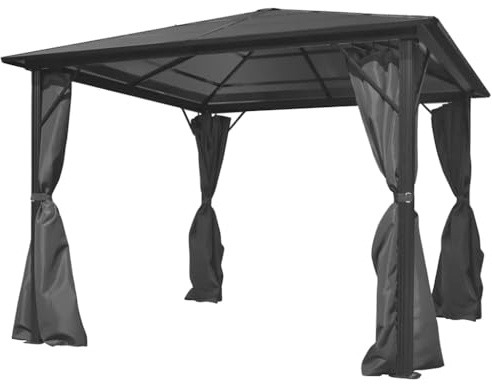 Runheo Gazebo con tende, antracite, in alluminio, 300 x 300 cm, protezione UV, resistente alle intemperie, impermeabile, con 4 pareti laterali, stabile pergola per giardino, terrazza, feste, esterni