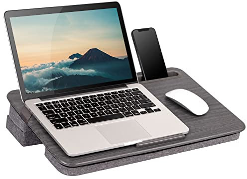 LAPGEAR Elevation Schoßschreibtisch mit Geräteleiste, Handyhalter und Polsterkissen, Holzmaserung, passend für Laptops bis zu 39,6 cm (15,6 Zoll), Stil Nr. 87965