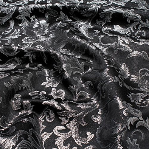 Stoff am Stück Stoff Polyester Jacquard Ornament schwarz silber Lurex Silberbrokat Barock 280 cm überbreit