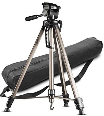 Mantona Basic Travel Pro III Camera Tripod - Large Lightweight Aluminium Tripod Video Tripod with Quick Release Plate, Height 55 to 146 cm, Load 3 kg, Lightweight 1.07 kg, Bronze with Bag