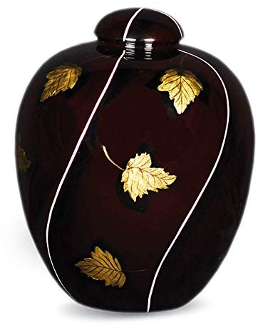 Aesthetic Urns Fiberglas-Urne für Asche, handbemalt, Vase mit Blättern, moderne Beerdigungsurne, große Gedenkstätte für Erwachsene.