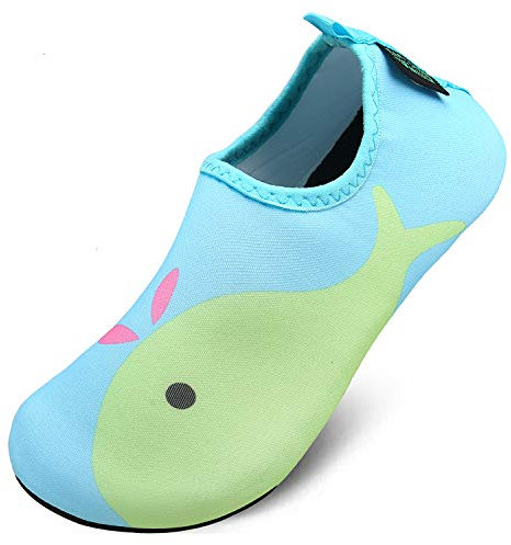 Niño Barefoot Swim Water Skin Shoes Calcetines Aqua para Piscina de Natación en la Playa Niños Niñas,Delfín Verde,26/27