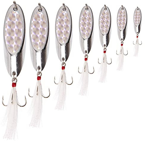 Shaddock Metal Spoon Fishing Lures 10pcs Spinner Baits for Trout Bass Salmon Freshwater Saltwater with Feather Treble Hook(7g-10pcs)