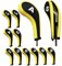 TOHMLAPE Number Print Golf Iron Head Covers with Zipper Long Neck 12pcs/set for Irons Titleist, Callaway, Ping, Taylormade, Cobra,Black & Yellow