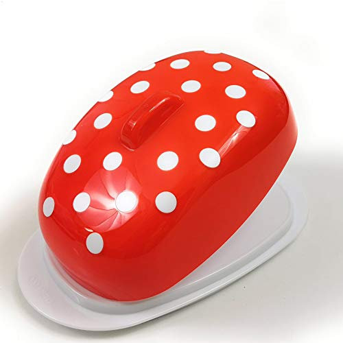 Berossi Plato de mantequilla Plato de plástico de colore rojo mantequera plástico con tapa BPA libre para el almacenamiento en la nevera caja de plato de plástico giratorio lata estilo retro