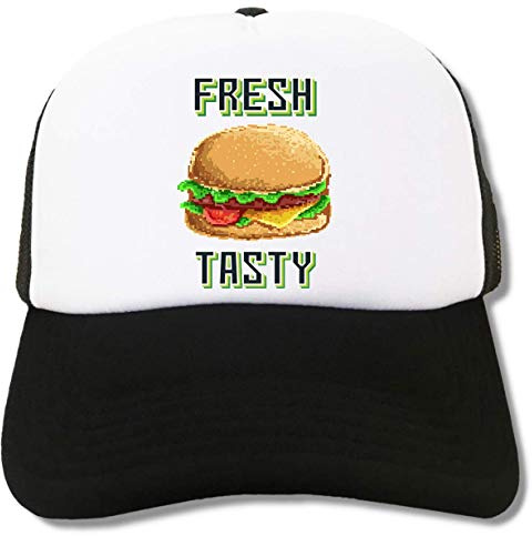 ATPRINTS Fresh and Tasty Burger Fast Food Pixel Art Trucker Cap Baseball Hat