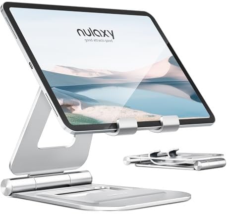 NULAXY Doppelter Faltbar Tablet Ständer, Vollständig Verstellbarer Desktop Tablet Halterung: iPad Staender für Büro, Kompatibel mit iPad Pro Air Mini, Samsung Tab, Die Meisten Mobilgeräten - Silber