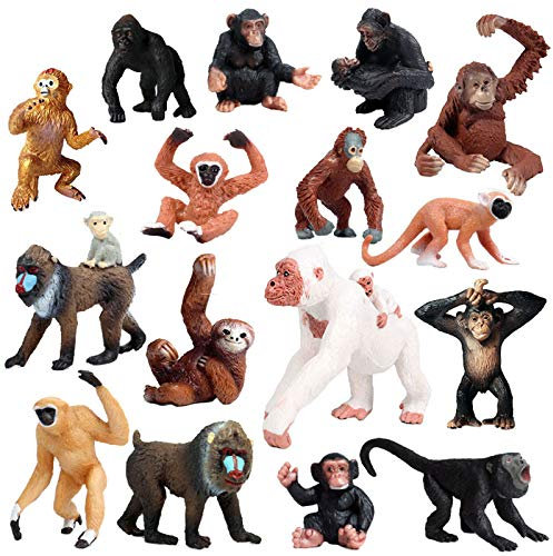 JOKFEICE Tierfiguren 16 Stück Realistische Kunststoff AFFE Familie Set Beinhaltet Schimpanse, Orang-utan Wissenschaft Projekt, Lernen Pädagogisches Spielzeug, Geburtstag Geschenk für Kleinkinder