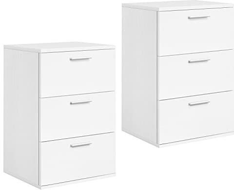 Yaheetech 2 x Nachtschrank Nachttisch Boxspringbett Nachtkommode mit 3 Schubladen 60cm hoch Beistelltish Nachtkonsole für Schlafzimmer/Wohnzimmer, Weiß
