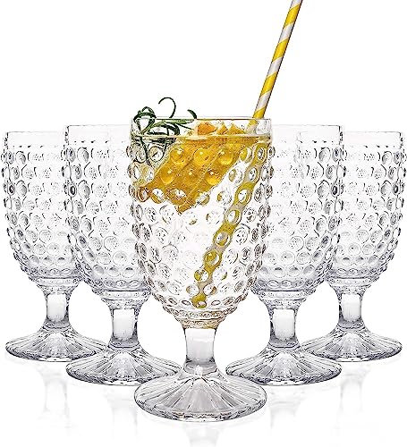 EVEREST GLOBAL Hobnail Drinking Glasses Goblet Water Glasses set of 6, 13 oz Iced Tea Glasses Ideal for Soda Wine Milk Coke Juice and Beer Perfect for Weddings Parties Bars