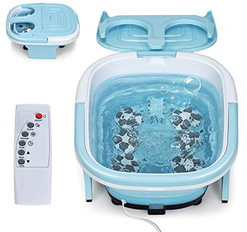 DREAMADE Elektronische Fußbadewanne Klappbar, Multifunktionales Fußbadmassagegerät mit Luftblasen & Fernbedienung, Fußsprudelbad mit Verstellbarer Temperatur & Zeit (Blau)