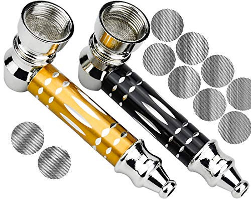 Mini Pfeife aus Metal Zinklegierung in Schwarz Gold, Tragbare Pfeifenhalter Zerlegbar Metallpfeifen Rauchzubehör Tabak Pfeifen Set für Vater, Großvater und Freunde (mit 10 Edelstahlsiebeinsatz)