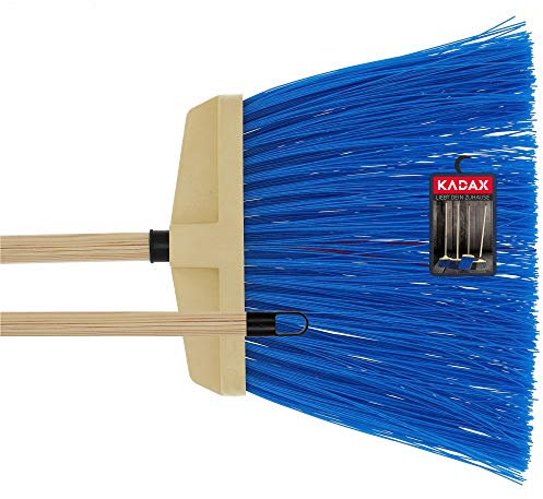 KADAX Broom for Sweeping Roads and Walkways Garden Broom with Wooden Handle Nylon Street Broom Industrial Broom for Pavement (Blue)