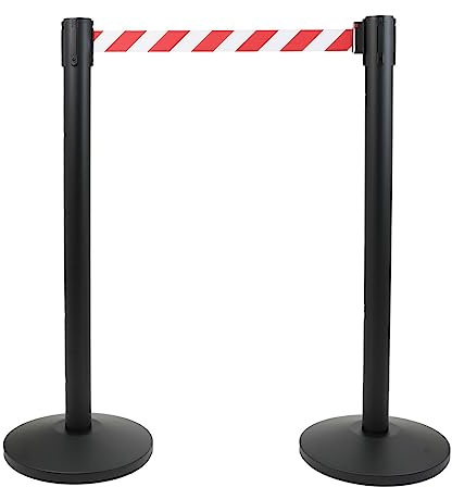 Danieli | Paletti delimitazione con nastro | Coppia di Colonnine Tendinastro Segnapercorso Nere | Delimita Corsie con Paletti Distanziatori con nastro da 3 metri BIANCO ROSSO