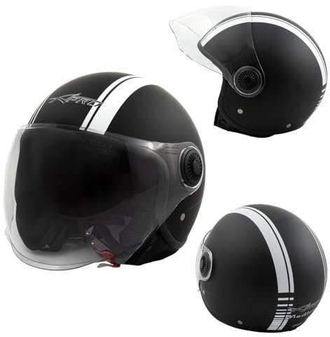 Motorrad Jet Helm Matt Schwarz ECE 22 06 Weiß Grafik Visier M