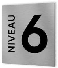 DECOHO - Panneau numéro d'étage - Format 20 cm x 20 cm en Dibond Aluminium brossé - Niveau 6