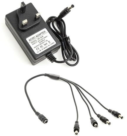CCTV UK Charger 12V 1-3A 24W AC Power Supply 4 Way Jack Splitter Cables DVR NVR