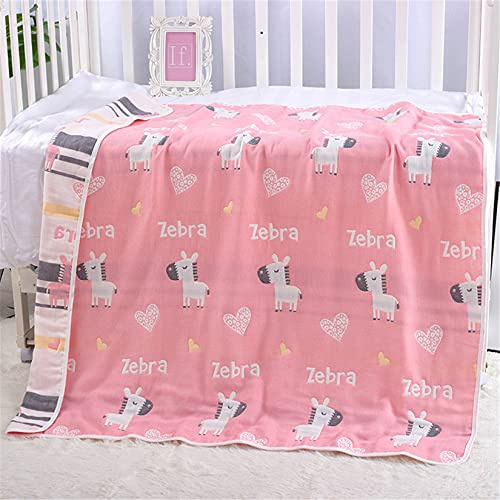 Hayisugal Kinder Decke 6-lagig Babydecke aus 100% Baumwolle - kuschelige Baumwolldecke Ideal als Kinderwagendecke, Erstlingsdecke, Bettdecke oder Kuscheldecke, Rosa Pferd, 110x110cm