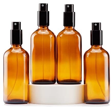 YIZHAO Flacon Spray Vide 100ml, Ambré Bouteille Spray Verre, avec Brouillard de Pulverisateur Fine, pour Huiles Essentielles, Aromathérapie, Parfums, Nettoyage, Voyage, Pharmacie – 4Pcs