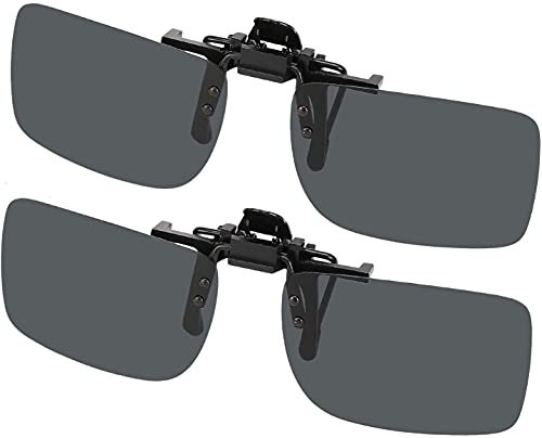Hifot Sonnenbrille Aufsatz Clip on Sonnenbrille 2 Pack, polarisierte Linse passen über Korrekturbrillen, Flip-up randlose Myopie Sonnenbrille für Frauen und Männer