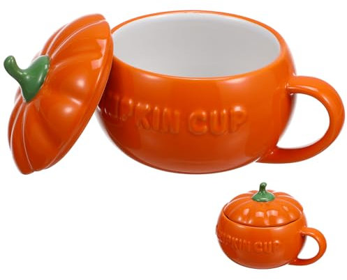 2er Set Kreative KüRbis Tassen Aus Keramik Mit Deckel, Halloween Tassen FüR GeträNke, 300 Ml, Orangefarbene Tassen FüR Herbstpartys - KüRbis Tasse