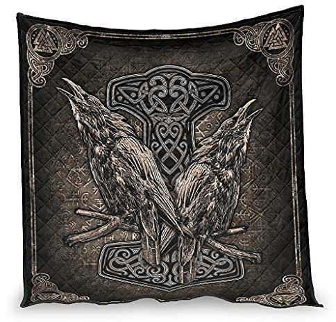 CHNOT Wikinger Nordischer Thorhammer und Raben Dünne Steppdecke Bettdecken Ganzjahresdecke Sommerkomfort Quilt Duvet Tagesdecke Kühlende Super Weiche Wohndecke White 200x230cm