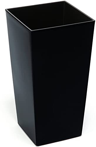 Gordanluk Tall Gloss Black Square Planter 14 x 26 cm - Small Vertical Plant Pot with Removable Plant Riser for Indoor/Outdoor Use | Modern Lightweight Polypropylene Flower Pot – Weather & UV Resistant