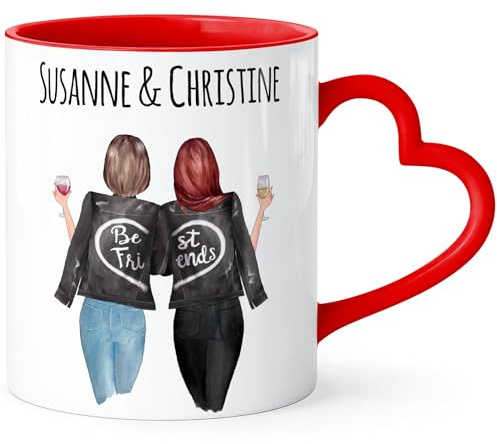 SpecialMe® Tasse beste Freundin personalisiert anpassbares Geschenk Freundschaft Best Friends mit Herz-Henkel Rot Herz-Tasse