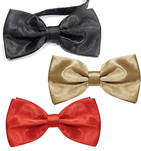 ZWZNBL 3 Pezzi Classici Papillon Pre-Legati da Uomo - Nero, Rosso, Oro - Tux Regolabile Collo Formale per Festa Nuziale - Fantasia Semplici