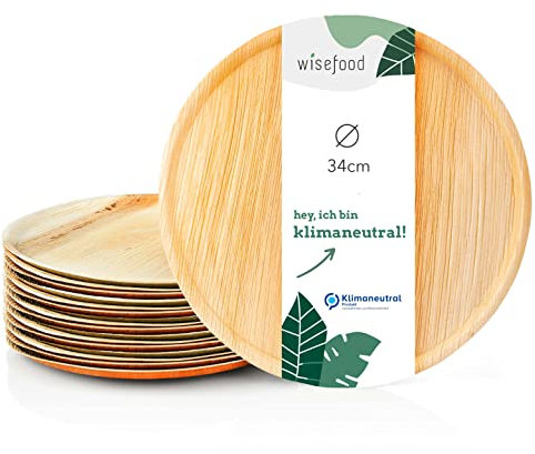 wisefood Platos para pizza de hoja de palma, 80 unidades, desechables, redondos, planos, diámetro de 34 cm, platos de hoja de palma biodegradables, platos desechables ideales para pizza y pasteles