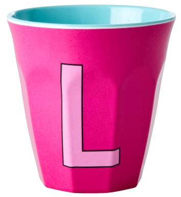 RICE DK - Tazza in melamina media, colore: Rosa con lettera L