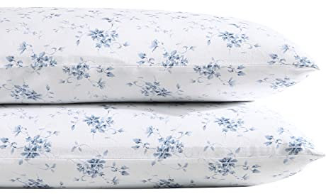 Laura Ashley Home - Standard-Kissenbezug-Set, Baumwoll-Satin-Bettwäsche, glatt und knitterarm (Garden Muse Blue, 2-teilig)