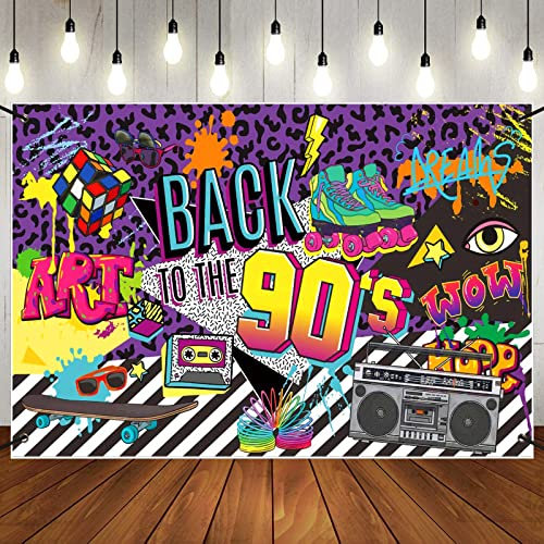 90er Jahre Party Dekorationen, Back to The 90's Backdrop Banner mit Hängeseil, 150 x 90 cm, Retro Hip Hop Graffiti Rock Punk Musik Dance Wand Fotografie Hintergrund Geburtstag Party Supplies