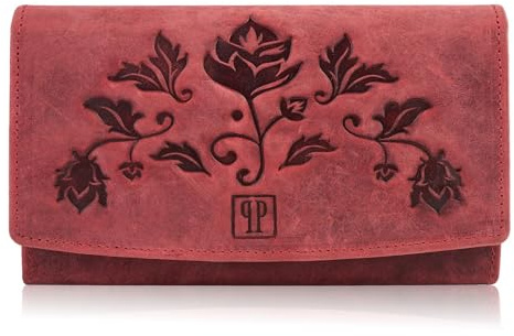 Geldbörse Damen groß viele fächer Leder Vintage Paolo Peruzzi rot