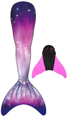 FOLOEO Meerjungfrauenflosse Mädchen Meerjungfrauenschwanz mit Meerjungfrau Flosse Badebekleidung, Geeignet für Kinder und Erwachsene 100-170cm Höhe, Mehrfarbig (GN03), 164