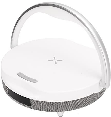 Goshyda LED Table Lamp, Multifunctional 3 in 1 Bedsides Night Light Dimmable, Wireless Charger with Alarm Clock Speaker, Mobile Phone Holder, Gift for Women