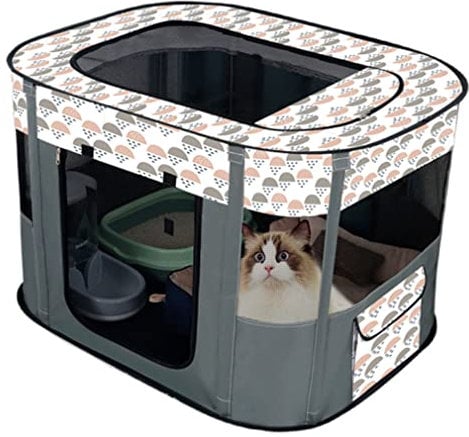 Floving Portable Doghouse Pet fence Foldable Pet playpen Rectangle Delivery Room Cat Nest Cat hut Puppy house Kennel Closed Pets Tent with carry bag (S/70 * 50cm, Gray)