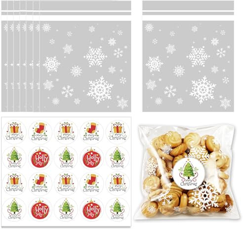 Sacchetti Biscotti Natale, Bustine Cellophane: 100Pz Sacchetti Alimentari Natalizi Dolci Natale per Biscotti (14X14CM)