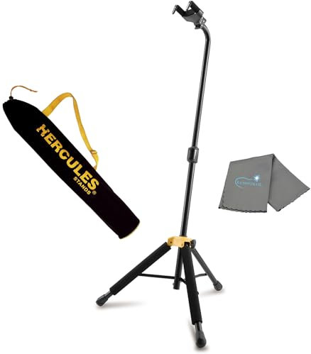 Lumintrail Hercules GS414B PLUS Gitarrenständer, Auto-Grip-System, sofortige Höhenverstellung, Kupplung, passend für Gitarrenhalsgrößen 4,0 cm - 5,2 cm, mit Reinigungstuch