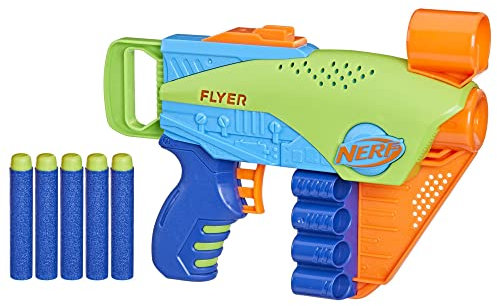 Nerf Elite Jr. Flyer Easy-Play Schaumstoff-Blaster, 5 Nerf Elite Darts, Outdoorspielzeug für Jungen und Mädchen ab 6