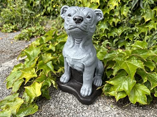 OLOMA Staffordshire Bull Terrier Statue Dog Stone Statue Bull Terrier Garden Ornament Concrete Dog Statue Pet Memorial Stone Stone Stafford Bull Terrier ornament for garden American staff pit bull
