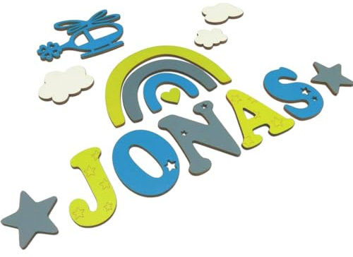 Holzbuchstaben I Türbuchstaben, Buchstaben personalisiert I Kinderzimmer I Deko Kinderzimmertür Dekoration I Geburtsgeschenk Taufgeschenk I Taufe Geburt Geschenk Jungen Mädchen (Farbmuster JONAS 7cm)